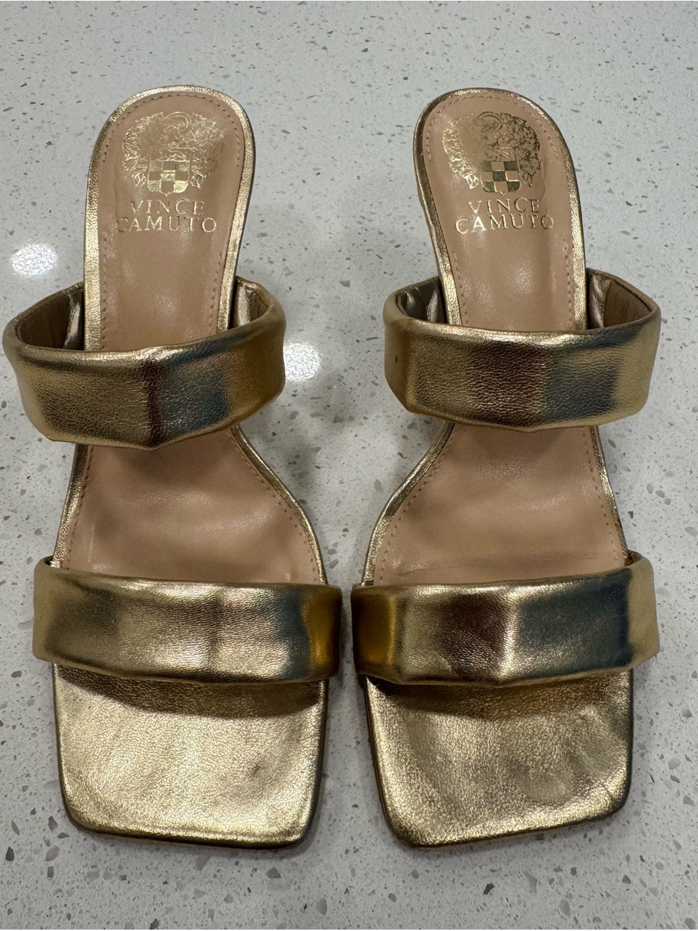 Vince Camuto Metallic Gold Double-Band Slide Mules